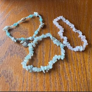 Set of 3 Women's Beaded Bracelets - Seafoam Green & Rose Quartz